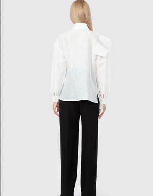 Floral Printed Organza Pleat Detailed White Shirt