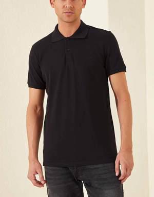 Siyah Klasik Kısa Kol Standart Kalıp Polo Yaka Erkek T-Shirt - 87787