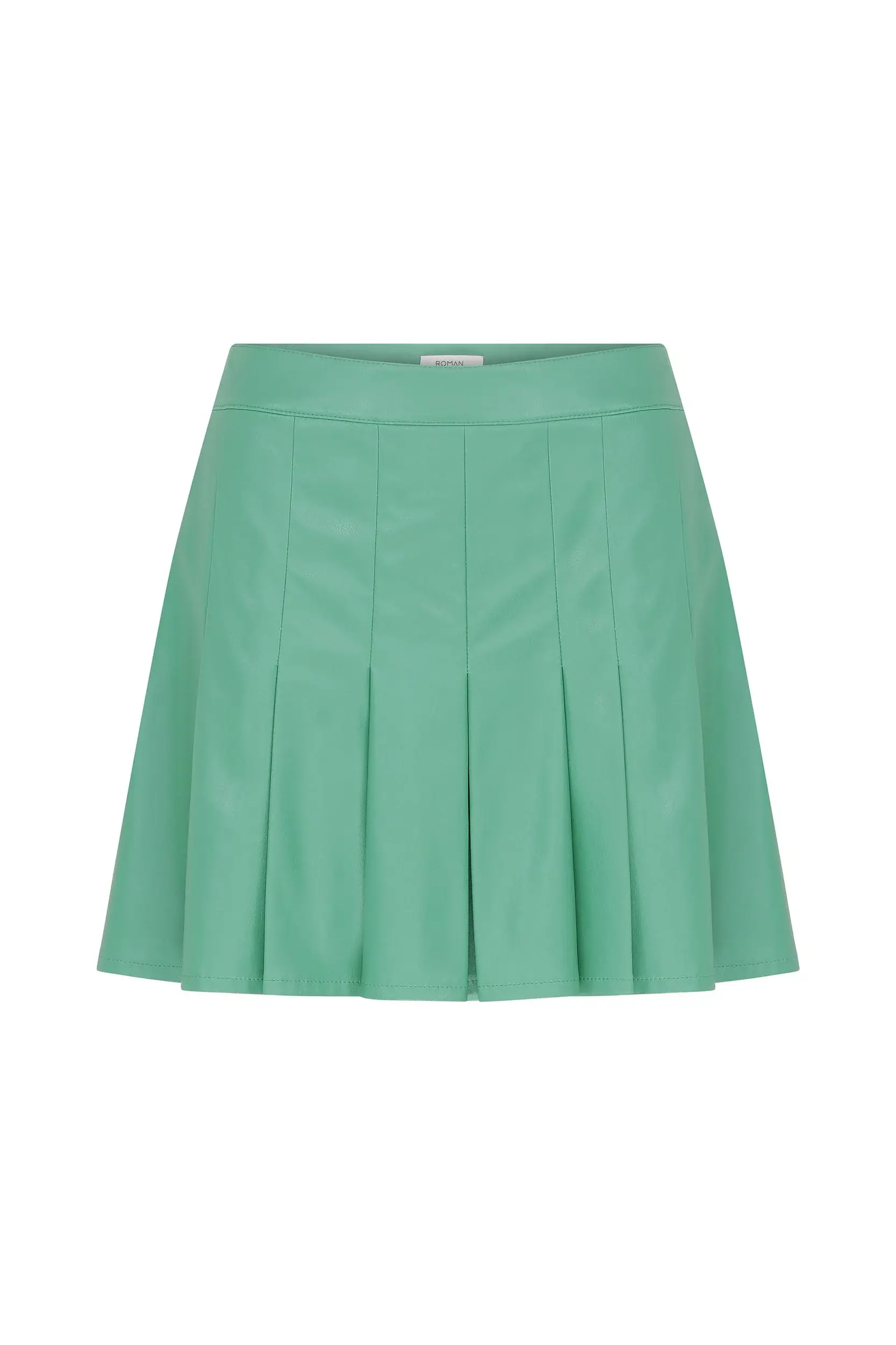 Roman Leather Look Green Mini Skirt - 2 / Green. 1