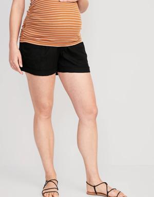 Maternity Full Panel Linen-Blend Shorts -- 3.5-inch inseam black