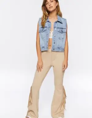 Forever 21 Faux Suede Fringe Flare Pants Khaki