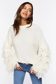 Forever 21 Forever 21 Chunky Fringe Trim Sweater Cream. 2