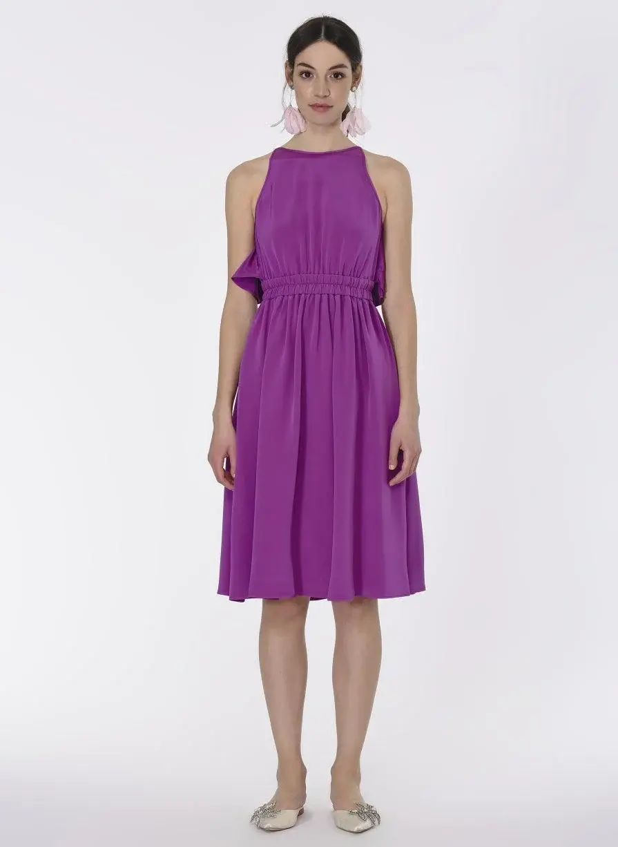 Roman Strappy Silk Cocktail Dress - 4 / PURPLE. 1