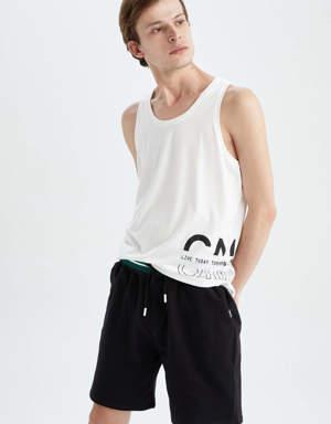 Slim Fit Bisiklet Yaka Baskılı Atlet