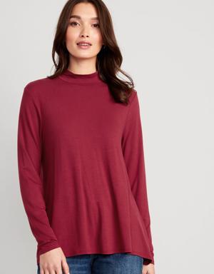 Long-Sleeve Luxe Mock-Neck Swing T-Shirt for Women red