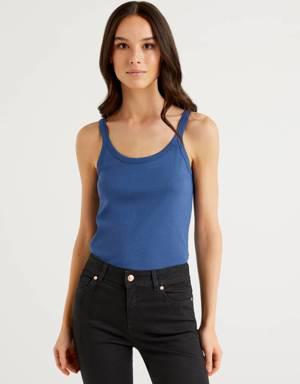 Blue tank top in pure cotton