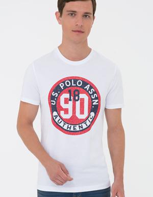 Erkek Beyaz Bisiklet Yaka T-Shirt