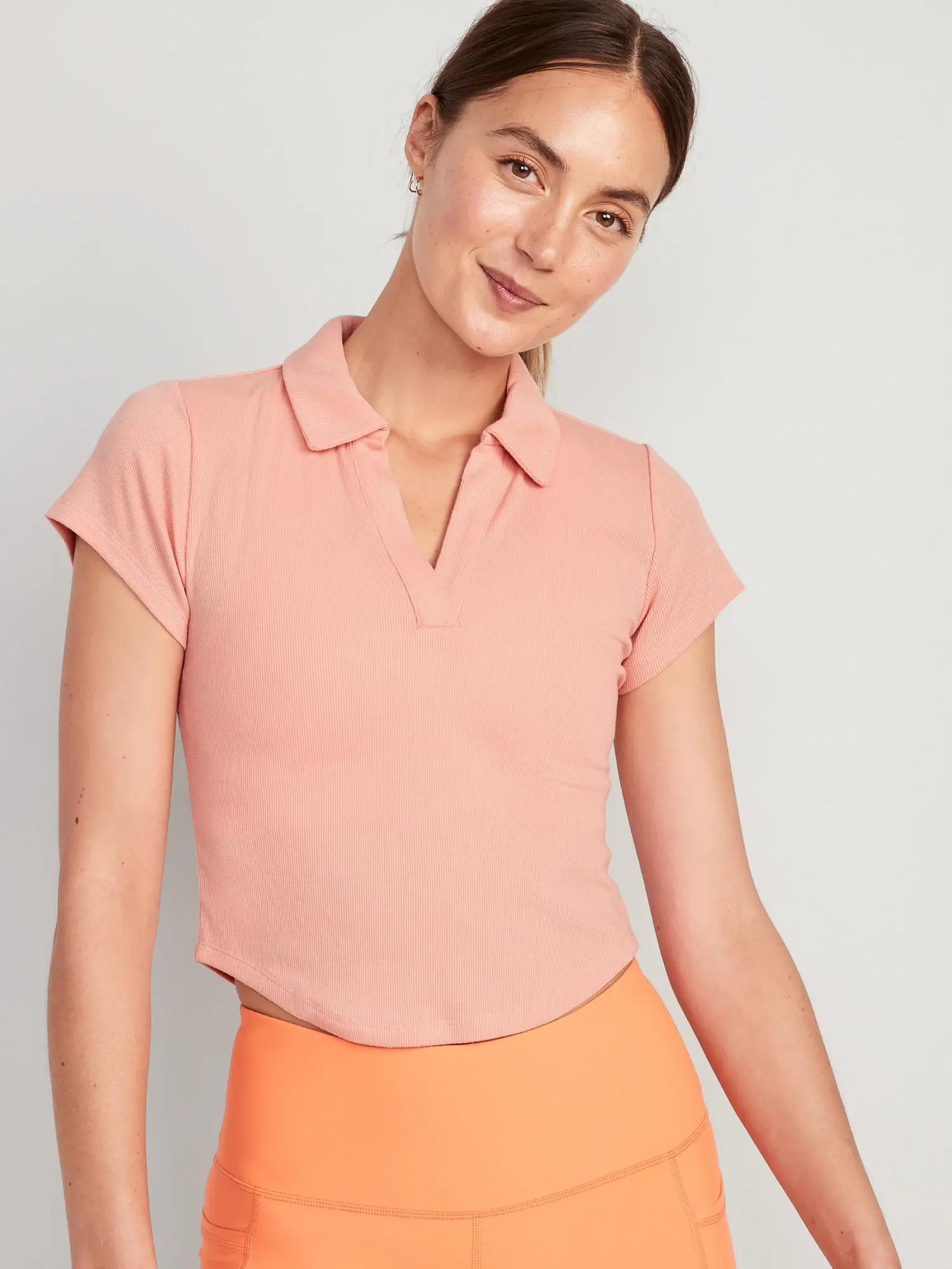 Old Navy UltraLite Rib-Knit Cropped Polo Shirt for Women pink. 1