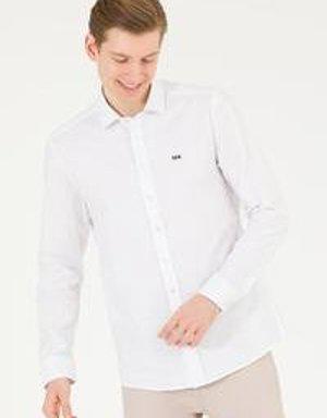 Erkek Beyaz Basic Gömlek Uzunkol
