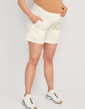 Maternity Rollover-Waist StretchTech Cargo Shorts -- 5-inch inseam white