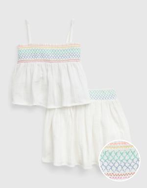 Toddler Crinkle Gauze Smocked Outfit Set white