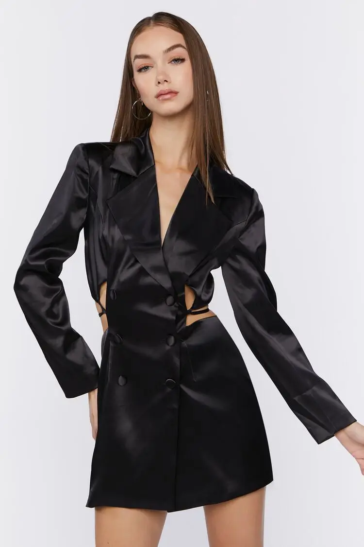 Forever 21 Forever 21 Cutout Satin Blazer Dress Black. 1