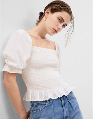 Gap Puff Sleeve Smocked Peplum Top white