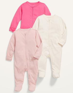 Unisex 1-Way Zip Sleep & Play One-Piece 3-Pack for Baby pink