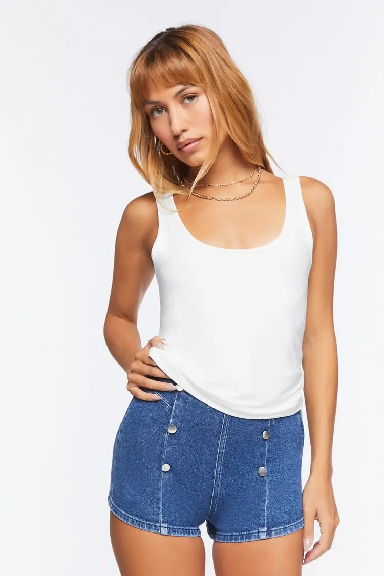 Forever 21 Forever 21 Double Breasted Denim Shorts Dark Denim. 1