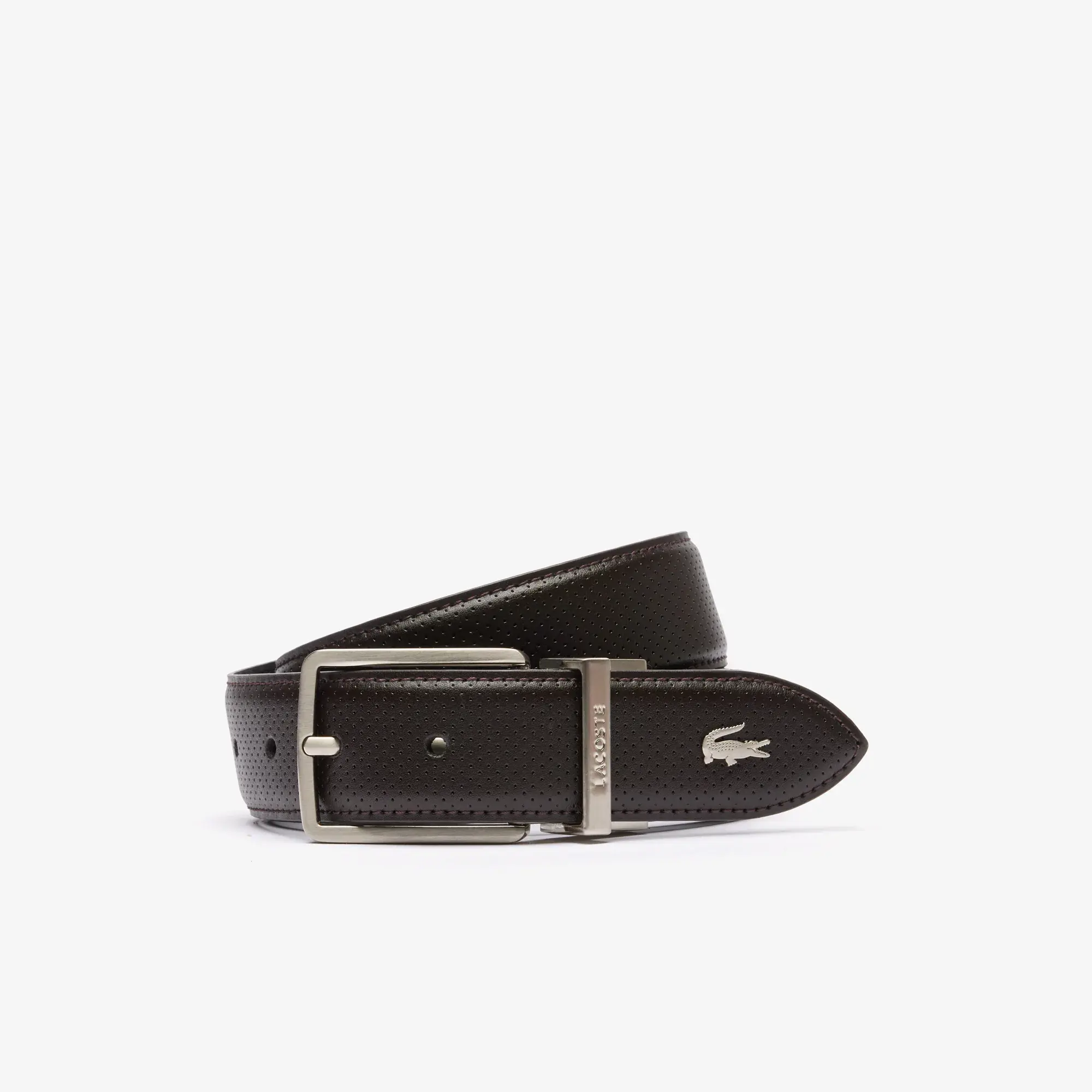 Lacoste Men's Engraved Buckle Reversible Piqué Leather Belt. 1