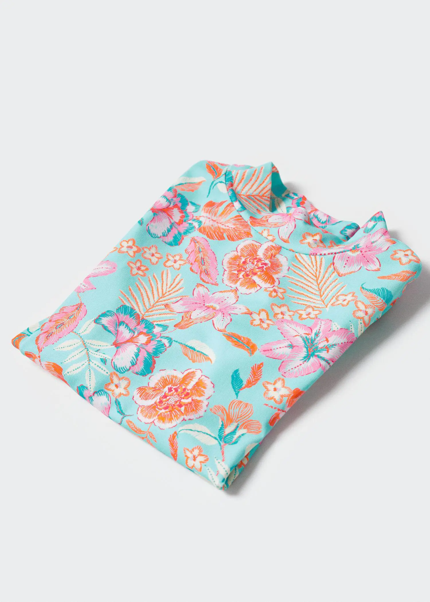Mango Printed long sleeve t-shirt. a blue shirt with a floral pattern on it. 