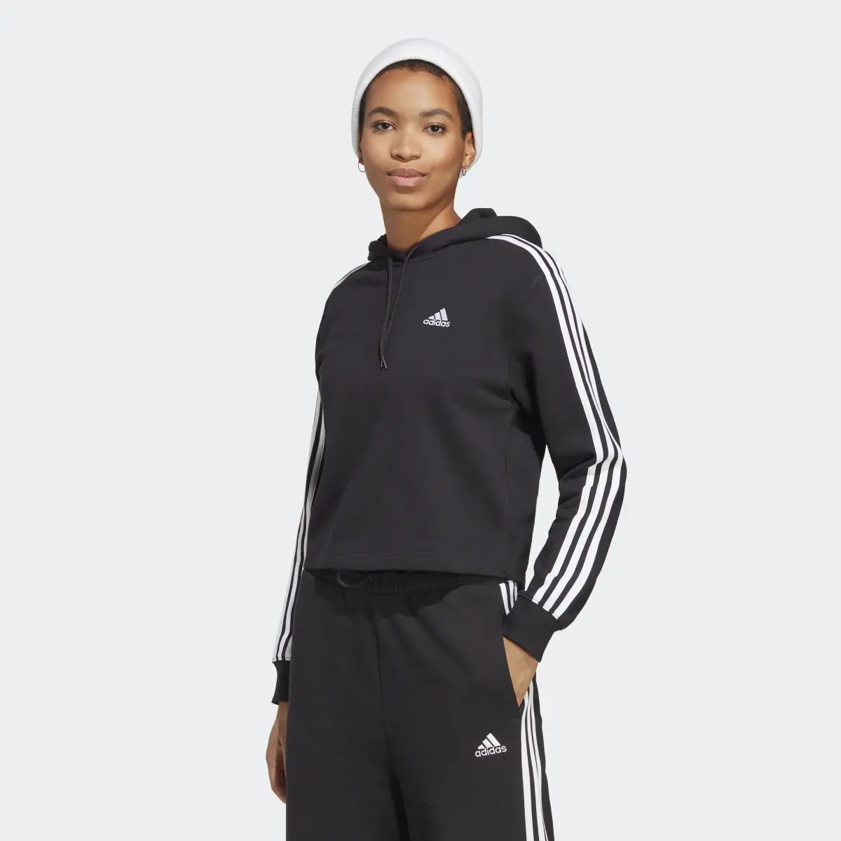 Adidas Sweat-shirt à capuche court en molleton à 3 bandes Essentials. 2