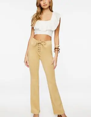 Forever 21 Faux Suede Lace Up Flare Pants Cappuccino