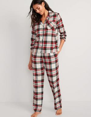 Printed Flannel Pajama Set white