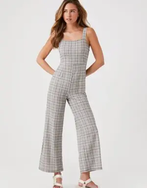 Forever 21 Plaid Wide Leg Jumpsuit Black/Multi