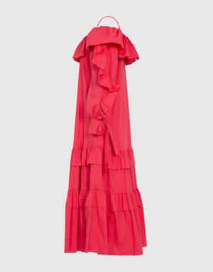 Low Sleeve Rope Strap Midi Red Dress