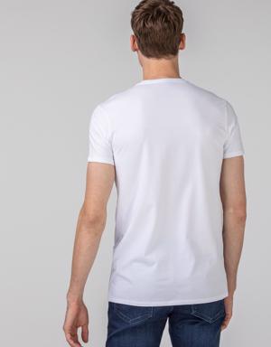 Erkek Slim Fit V Yaka Beyaz T-Shirt