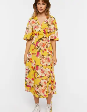 Forever 21 Floral Midi Wrap Dress Yellow/Multi