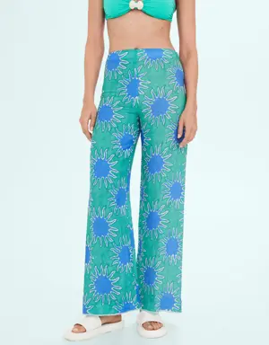 Printed linen wideleg trousers