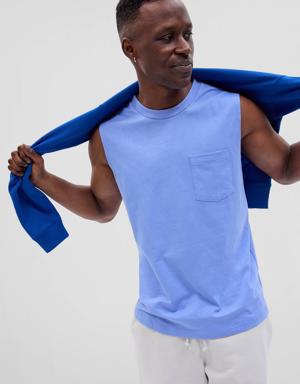 Organic Cotton Muscle Sleeveless Pocket T-Shirt blue