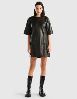 cropped dress in imitation leather fabric