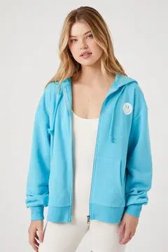 Forever 21 Forever 21 Happy Face Zip Up Hoodie Blue/Multi. 2