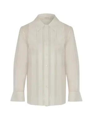 Bella White Pleated long sleeve shirt - 4 / BONE