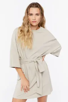 Forever 21 Forever 21 Tie Waist Mini T Shirt Dress Taupe. 2