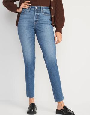 High-Waisted OG Straight Cotton-Hemp Blend Cut-Off Jeans for Women blue