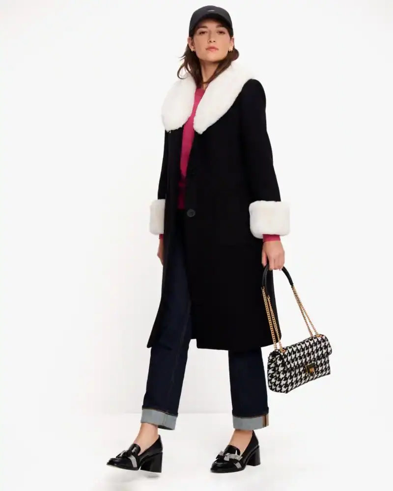 Kate Spade Faux Fur Trim Wool Coat. 3