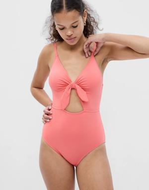 Recycled Bunny-Tie Cutout One-Piece Swimsuit pink