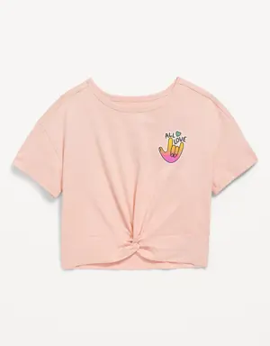 Twist-Front Graphic T-Shirt for Girls pink