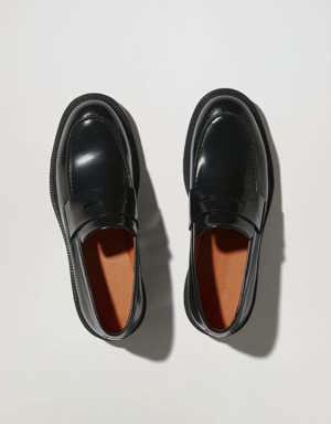 Fur patent loafers