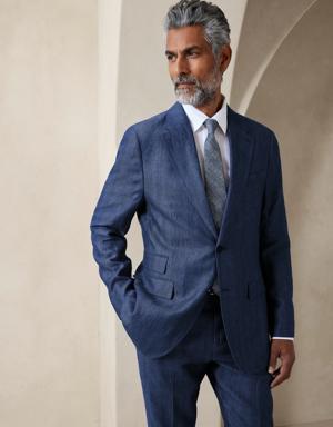Hugh Herringbone Linen Suit Jacket blue