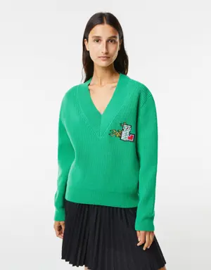 Lacoste Women's Lacoste Holiday V-Neck Wool Sweater
