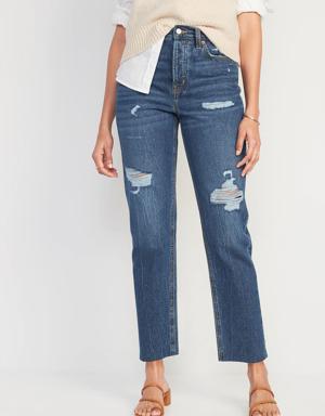 Extra High-Waisted Button-Fly Sky-Hi Straight Cut-Off Non-Stretch Jeans for Women blue
