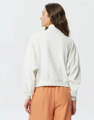 Kadın Oversize Yarım Fermuarlı Beyaz Sweatshirt