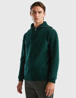 dark green sweater in pure shetland wool