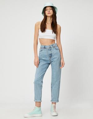 Yüksek Bel Kot Pantolon Hafif Dar Paça - Mom Jeans