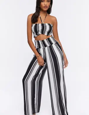 Forever 21 Cropped Halter Top &amp; Pants Set Black/White