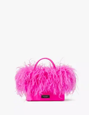 Sam Icon Feather Embellished Satin Mini Tote