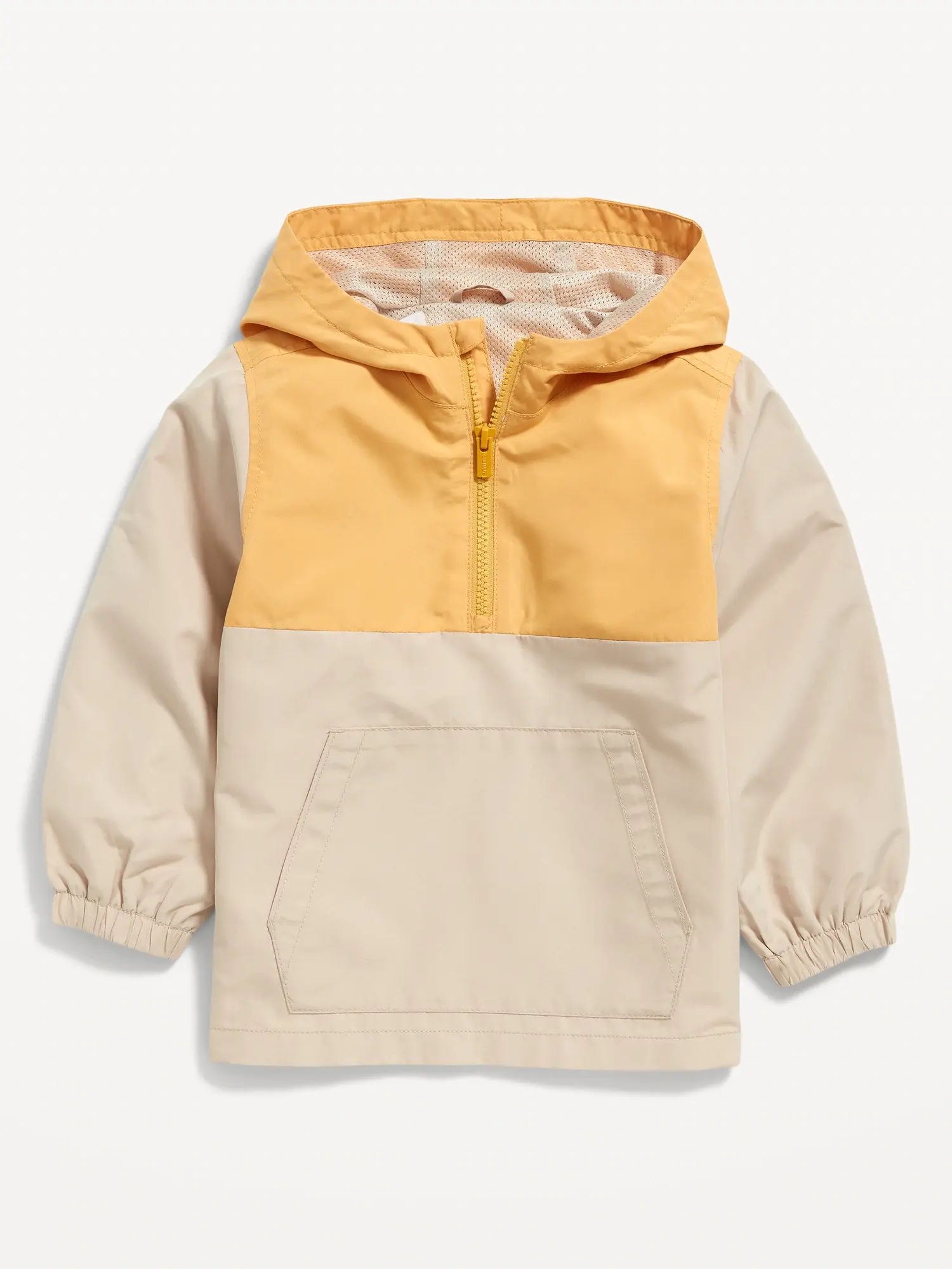 Old Navy Unisex Color-Block Hooded 1/4-Zip Pullover Windbreaker Jacket for Toddler beige. 1