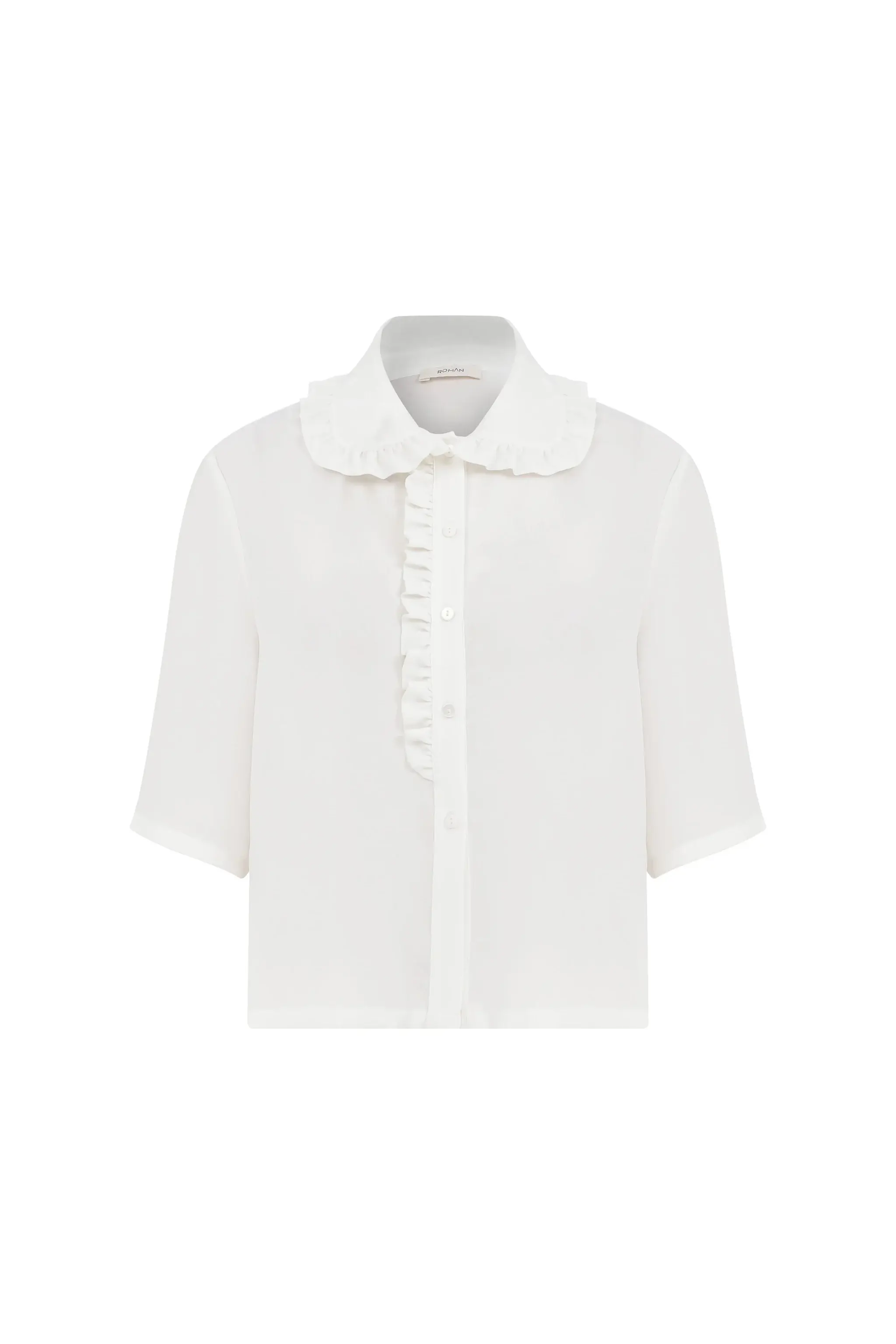 Roman Frill Detailed Baby Collar Cream Women's Shirt - 4 / Ecru. 1