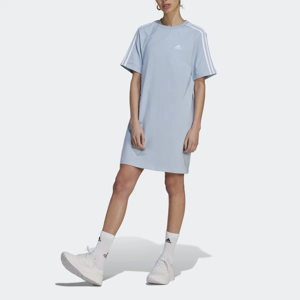 Adidas Essentials 3-Stripes Single Jersey Boyfriend Tee Dress. 1